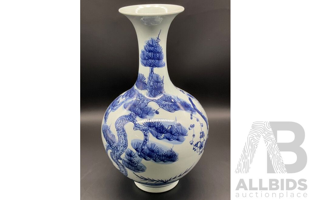 Chinese Blue and White Porcelain Vase with Bonsai