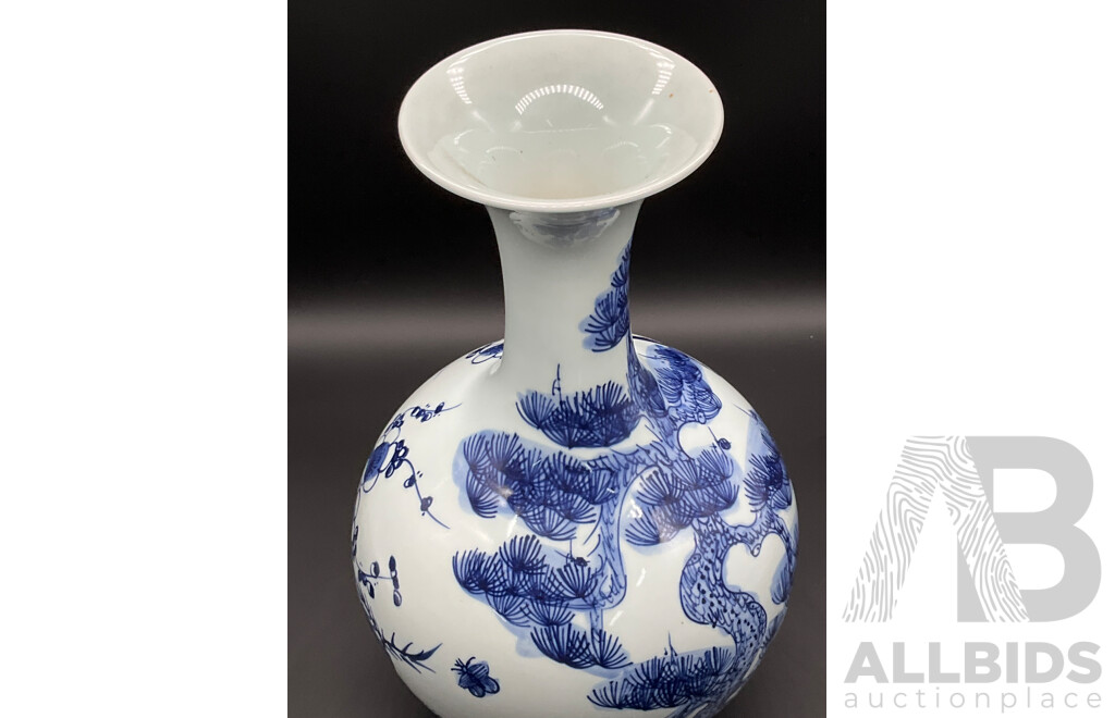 Chinese Blue and White Porcelain Vase with Bonsai
