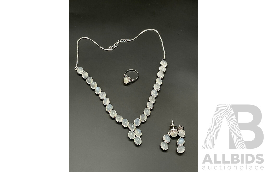 Moonstone Necklace, Ring & Earring Set