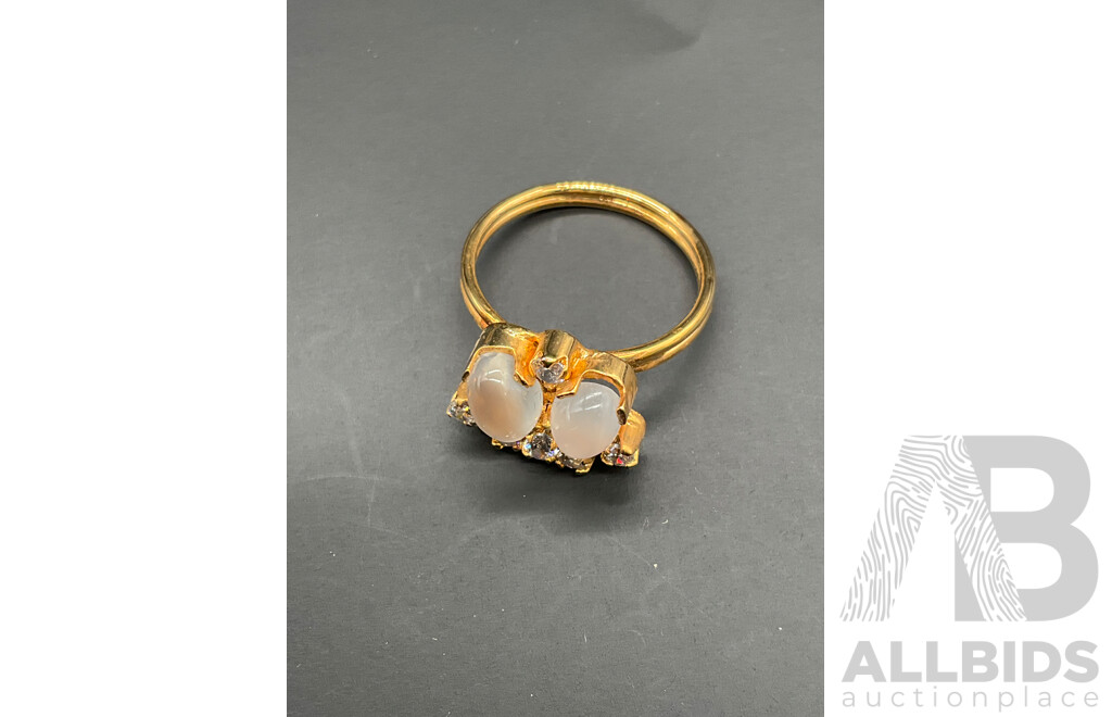 Gold-toned Moonstone Necklace, Ring & Earring Set