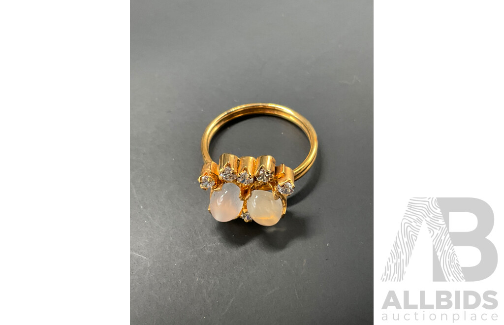 Gold-toned Moonstone Necklace, Ring & Earring Set