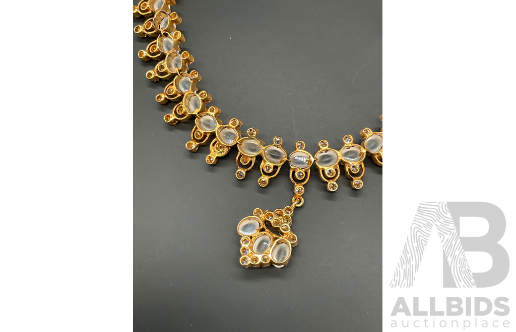 Gold-toned Moonstone Necklace, Ring & Earring Set