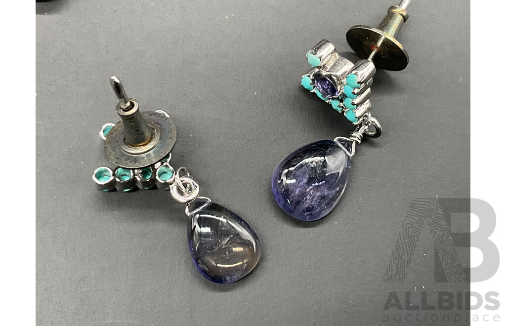 Turquoise and Iolite Teardrop Stones Necklace, Ring & Earring Set