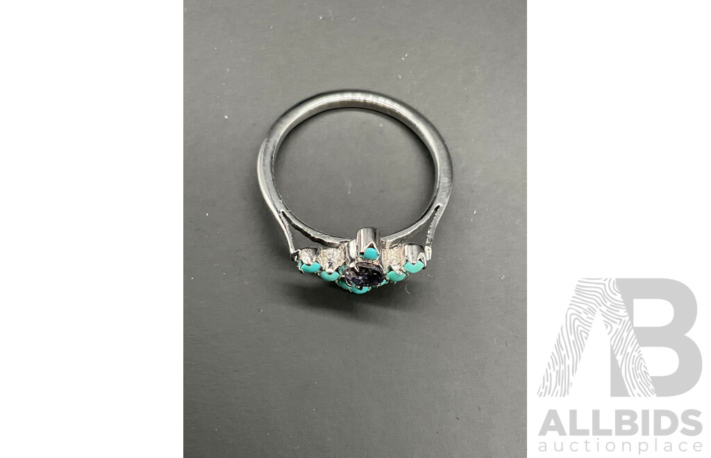 Turquoise and Iolite Teardrop Stones Necklace, Ring & Earring Set