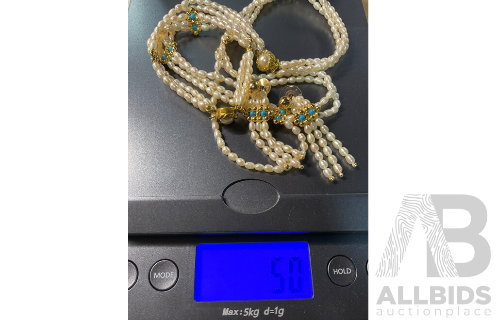 Freshwater Pearl Necklace, Bracelet & Earring Set