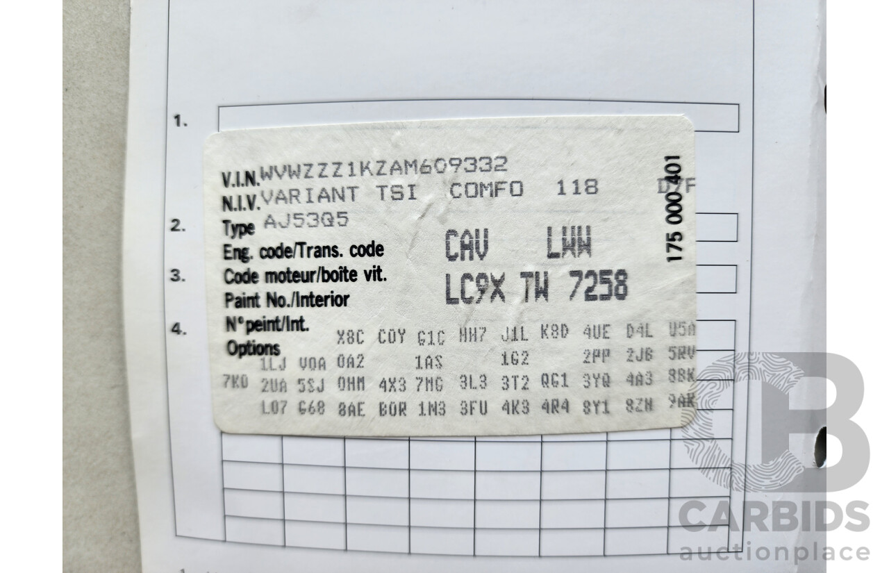 2/2010 Volkswagen Golf 118 TSI Comfortline 1K MY10 4d Wagon Black 1.4L