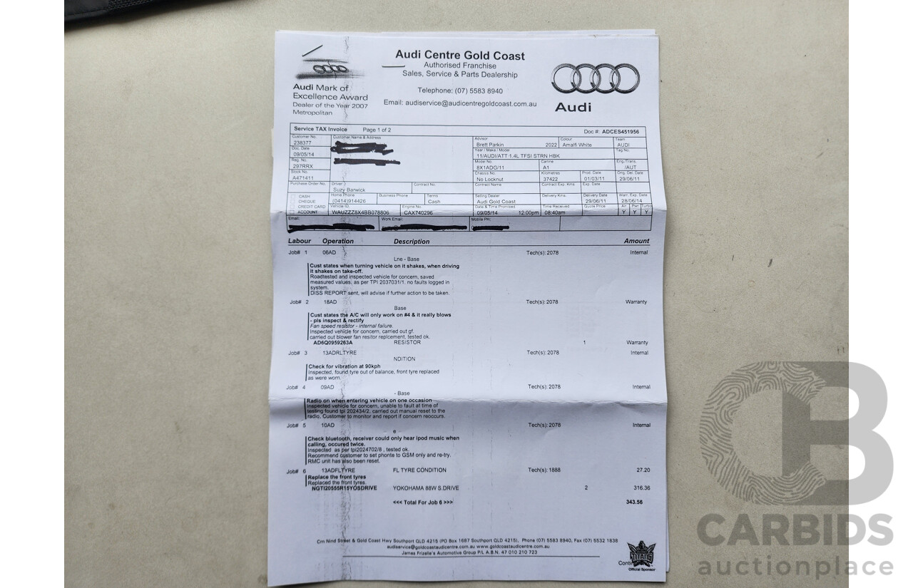 6/2011 Audi A1 1.4 TFSI Attraction 8X 3d Hatchback White 1.4L