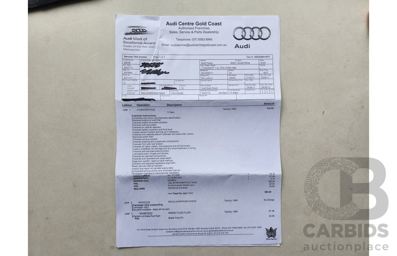 6/2011 Audi A1 1.4 TFSI Attraction 8X 3d Hatchback White 1.4L
