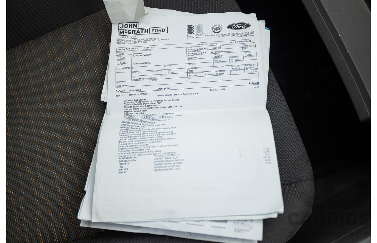 6/2013 Ford Ranger XLS (4x4) PX Dual Cab Utility White Turbo Diesel 3.2L