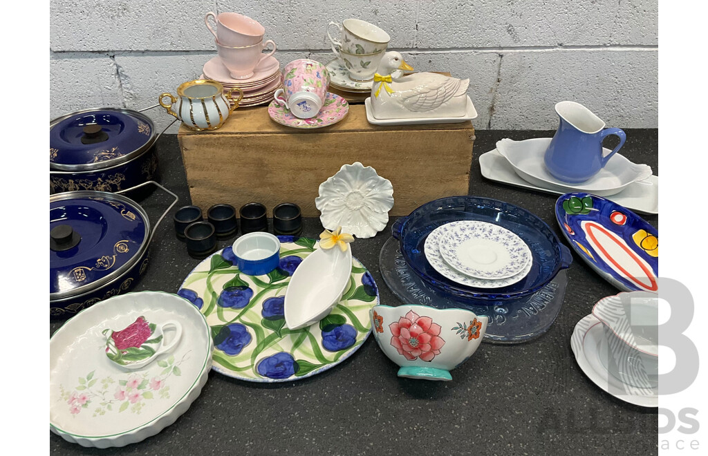 Collection of Vintage Ceramics, Including Plates, Cups, Saucers and Serving Dishes