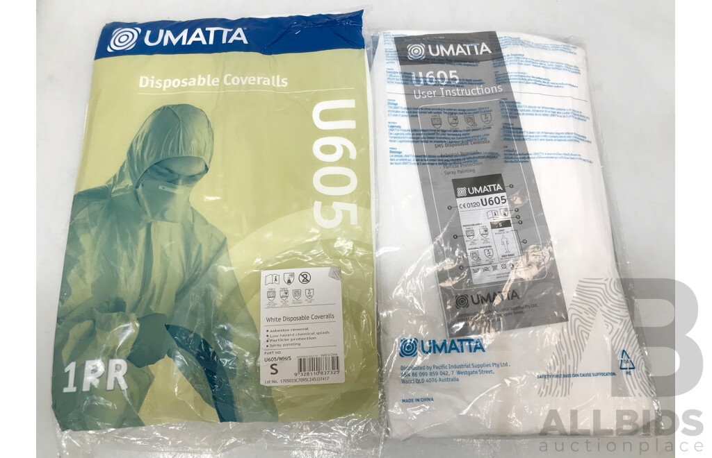 Umatta White Disposable Coveralls (Size: Small) - Lot of 40