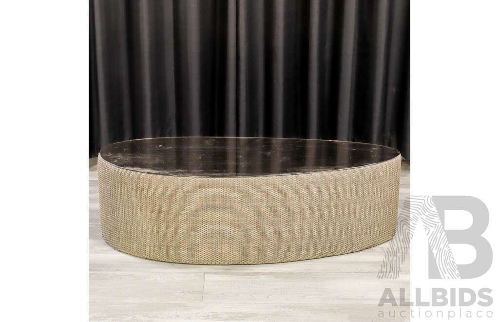 Polyweave Oval Ottoman with Mirrored Top
