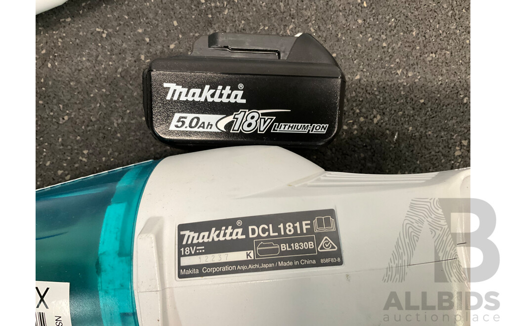 MAKITA 18V Cordless Stick Vacuum Cleaner (DCL181F) with 5.0Ah Battery - Lot of 2
