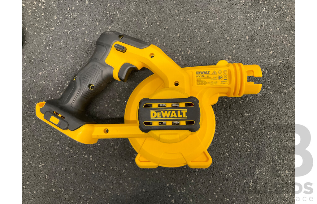 DeWALT 18V XR Compact Jobsite Blower (DCV100), 12V/18V Battery Charger and 5.0Ah Battery - Lot of 3