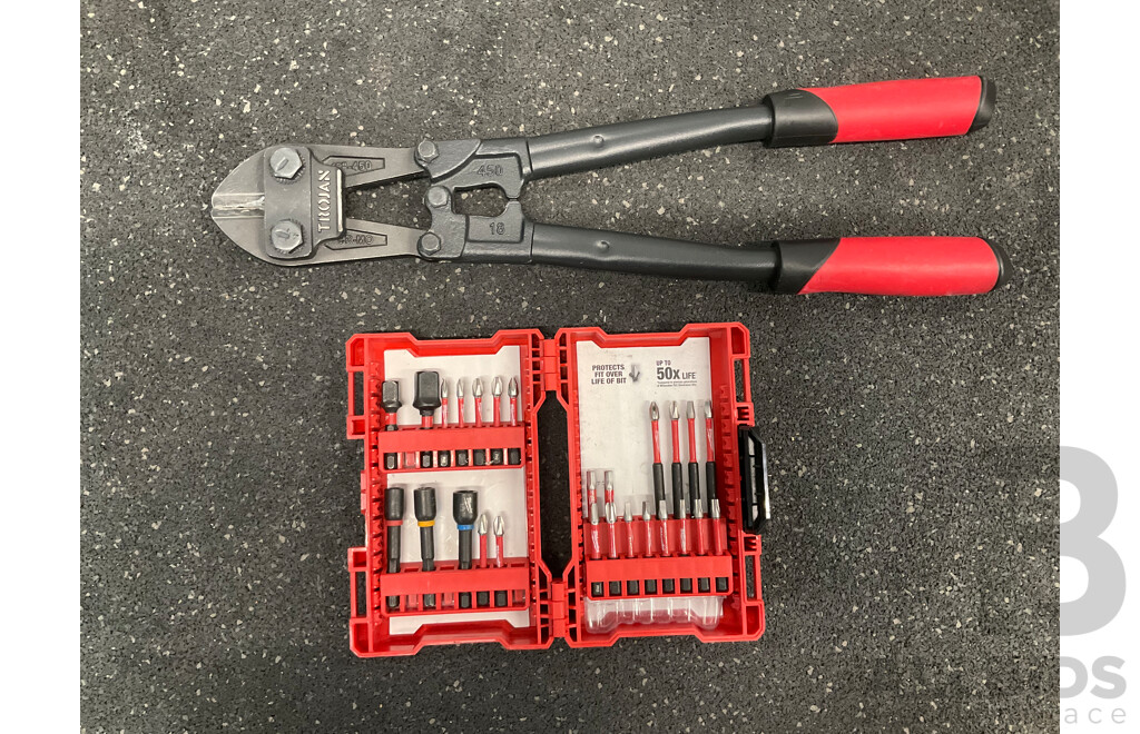 MILWAUKEE Impact Driver Bit Set and TROJAN Bolt Cutter - Lot of 2