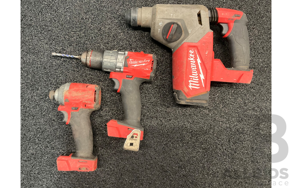 MILWAUKEE M18 FUEL 18V  Rotary Hammer, Hammer Drill and Impact Driver - Lot of 3
