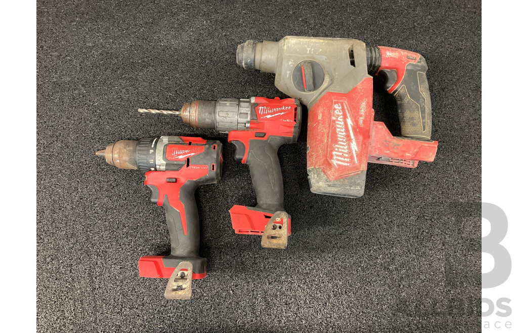 MILWAUKEE M18 FUEL 18V  Rotary Hammer, Hammer Drill and Hammer Drill - Lot of 3