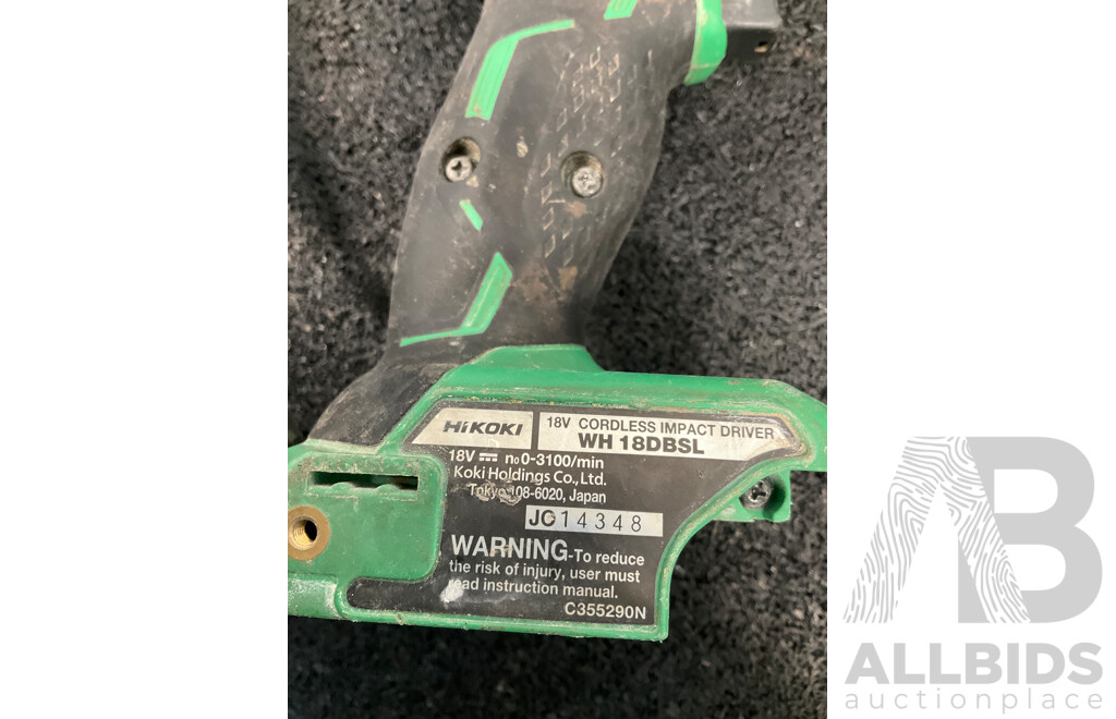 HIKOKI 18V Impact Driver (WH 18DBSL), Impact Driver Drill (DV18DBSL) and Impact Driver (WH 18DBDL2) - Lot of 3