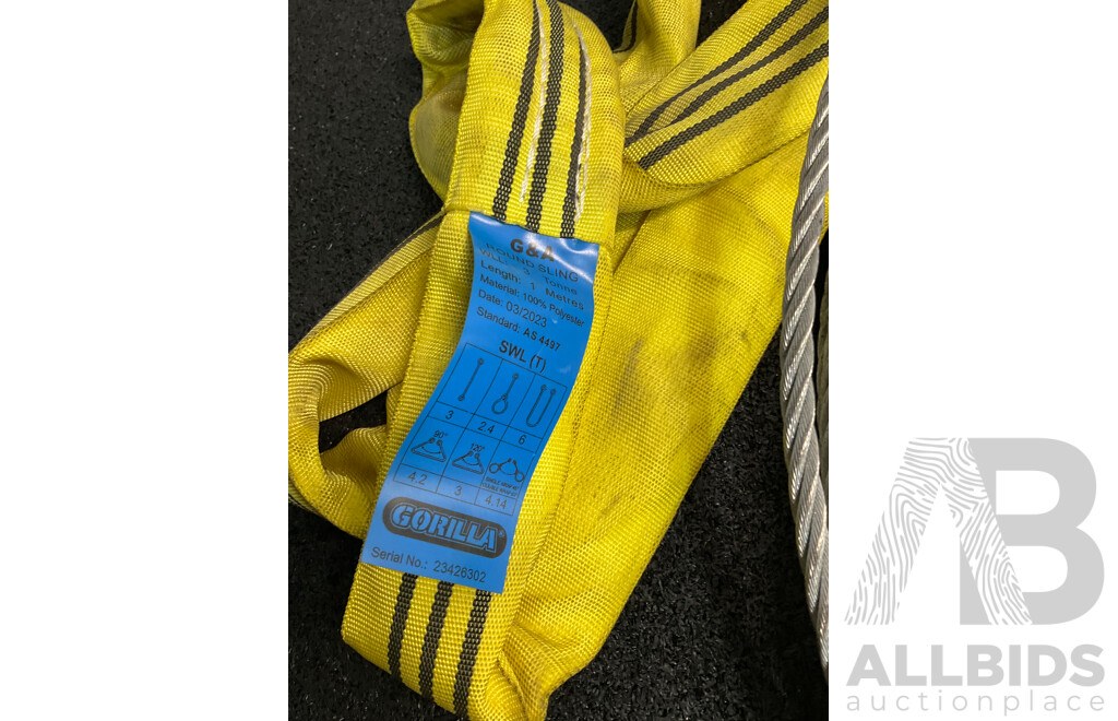 Various Pieces of Lifting Equipment, Including GORILLA Chain Block, Winch Cables and Lifting Slings - Lot of 5