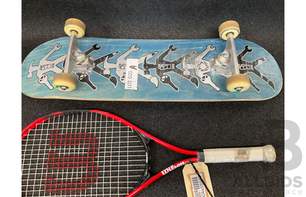 WILSON Advantage XL Tennis Racket and Skateboard - Lot of 2