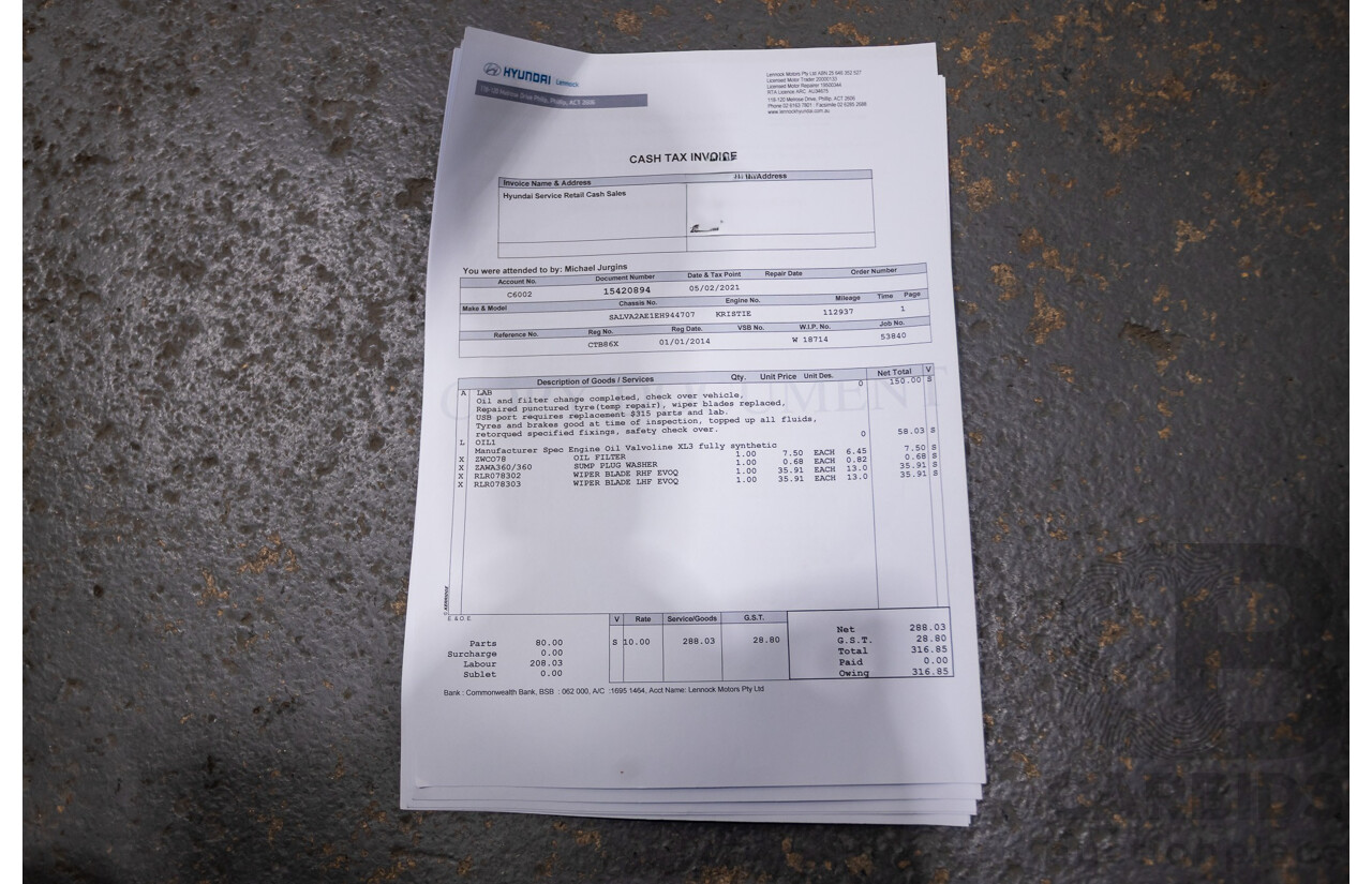 06/2014 Range Rover Evoque SD4 PURE (AWD) LV MY14 5D Wagon Santorini Black Turbo Diesel 2.2L