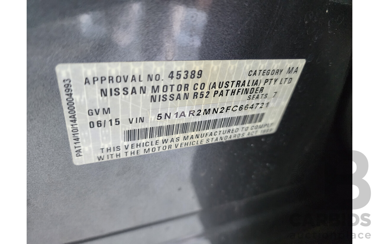 6/2015 Nissan Pathfinder ST (4x2) R52 MY15 4d Wagon Grey 3.5L