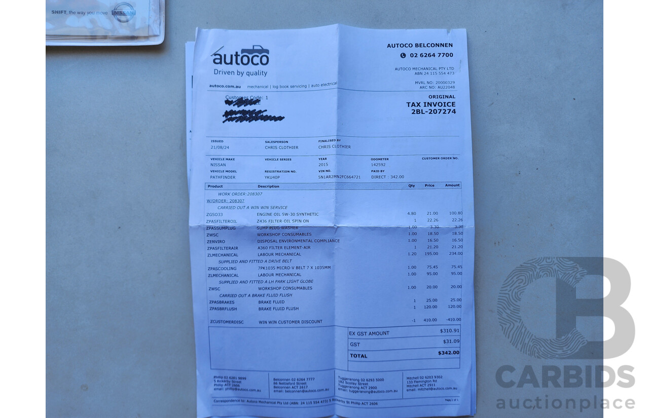 6/2015 Nissan Pathfinder ST (4x2) R52 MY15 4d Wagon Grey 3.5L