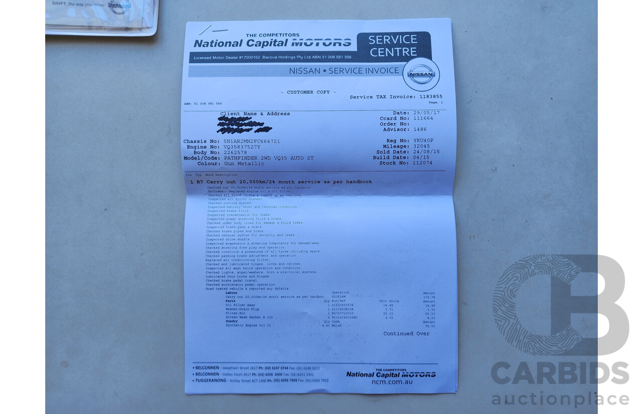 6/2015 Nissan Pathfinder ST (4x2) R52 MY15 4d Wagon Grey 3.5L