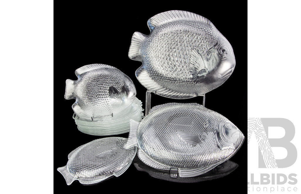 Collection of Ten Fish Form Serving Plates and Two Large Platters