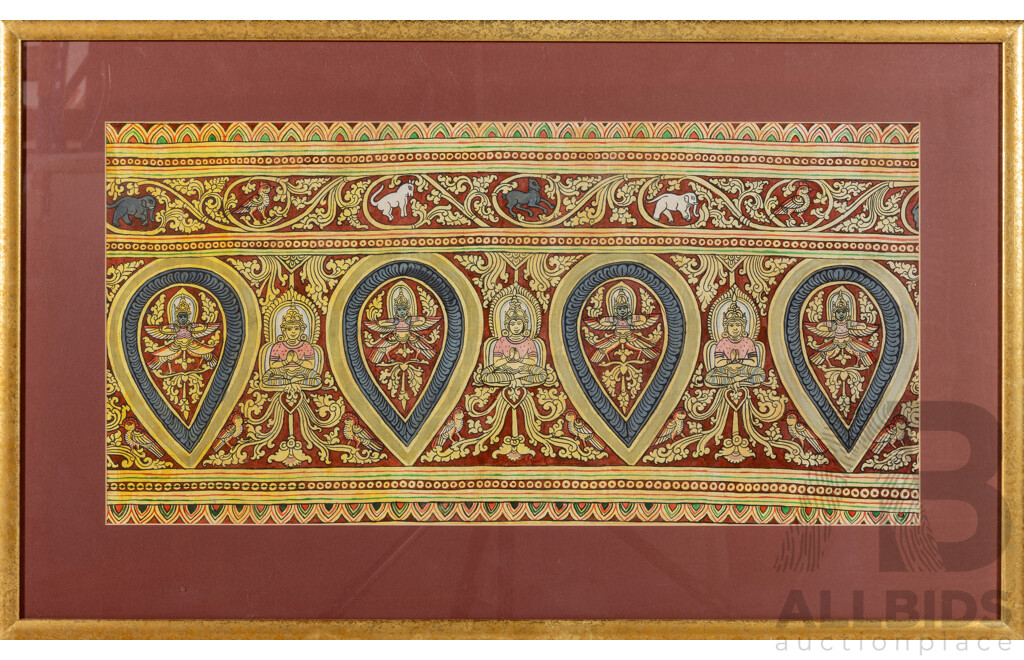 Artist Unknown, (20th Century, Indian School), Divine Being Garuda, Lovely Vintage Pattachitra Pigment on Cloth Panel, 50 x 81 cm (frame)