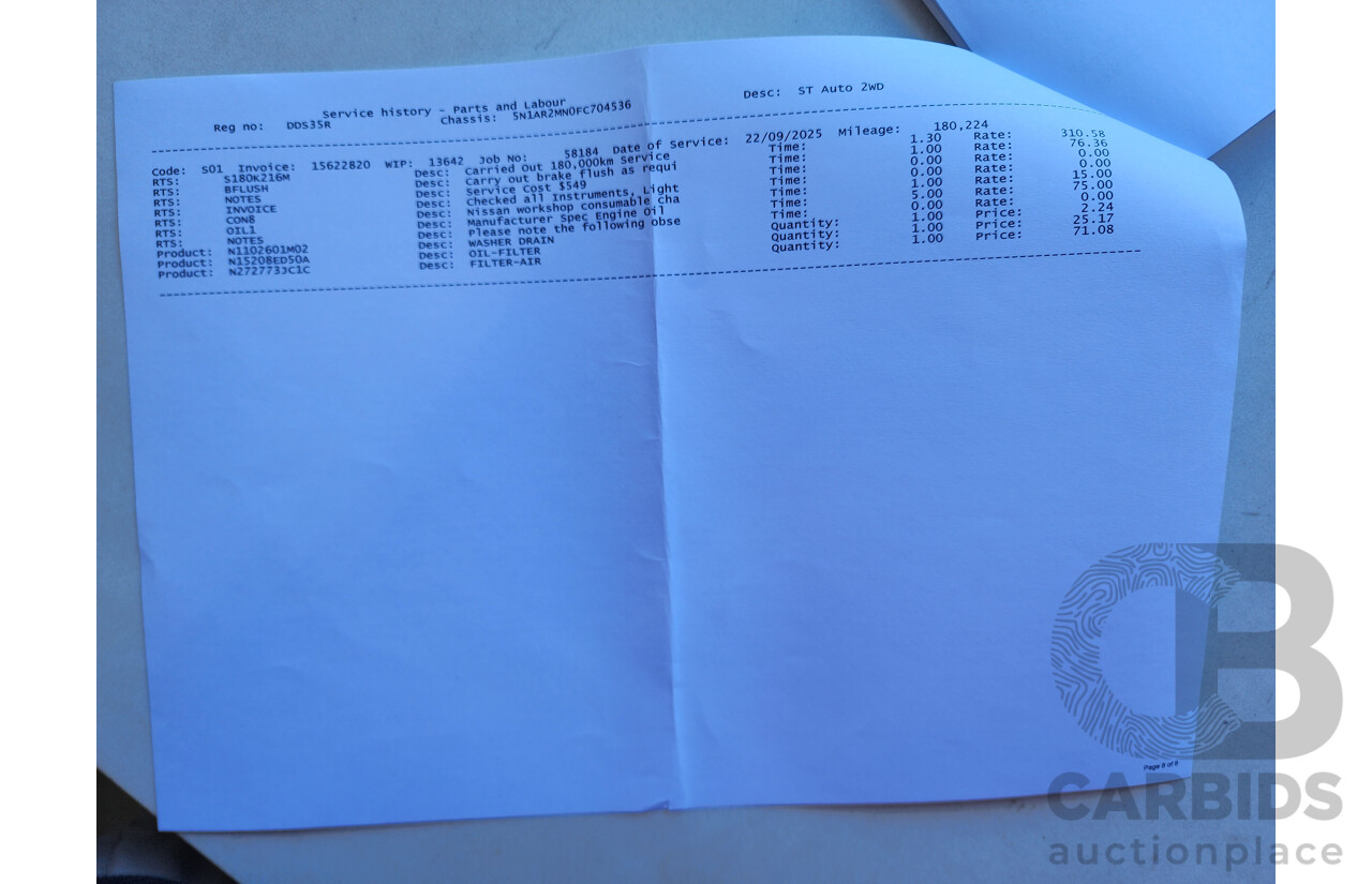 11/2015 Nissan Pathfinder ST (4x2) R52 MY15 4d Wagon Brown 3.5L