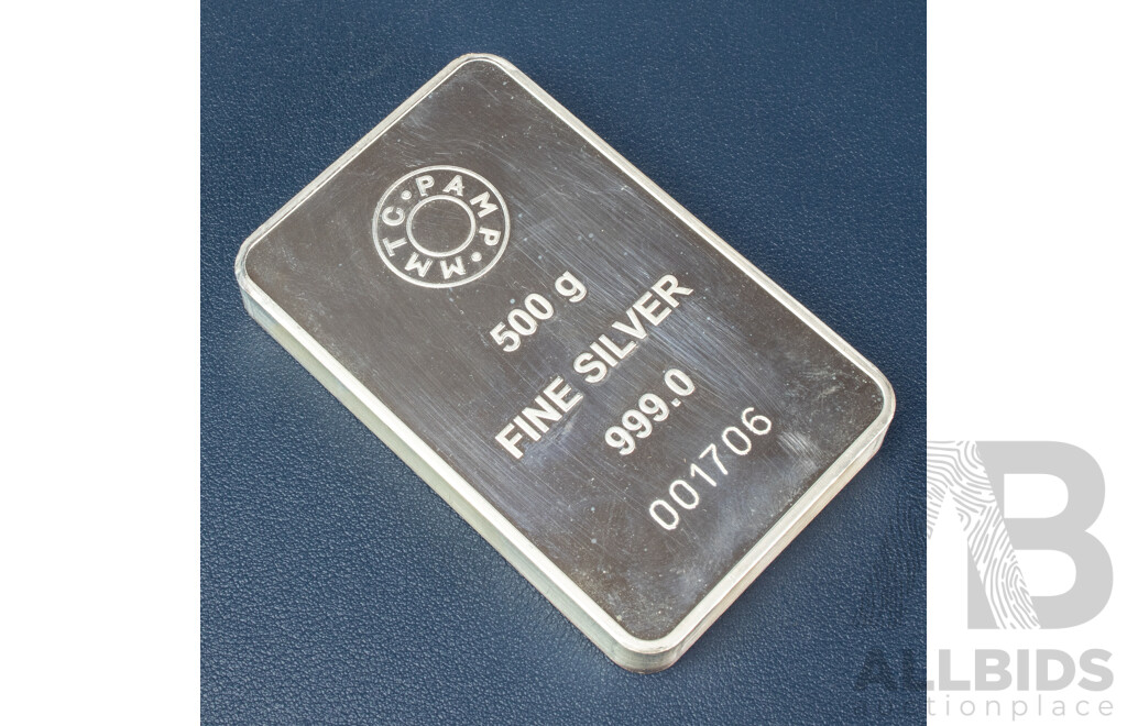 Australian Bullion Co Silver Bullion Bar, 500 Grams .999