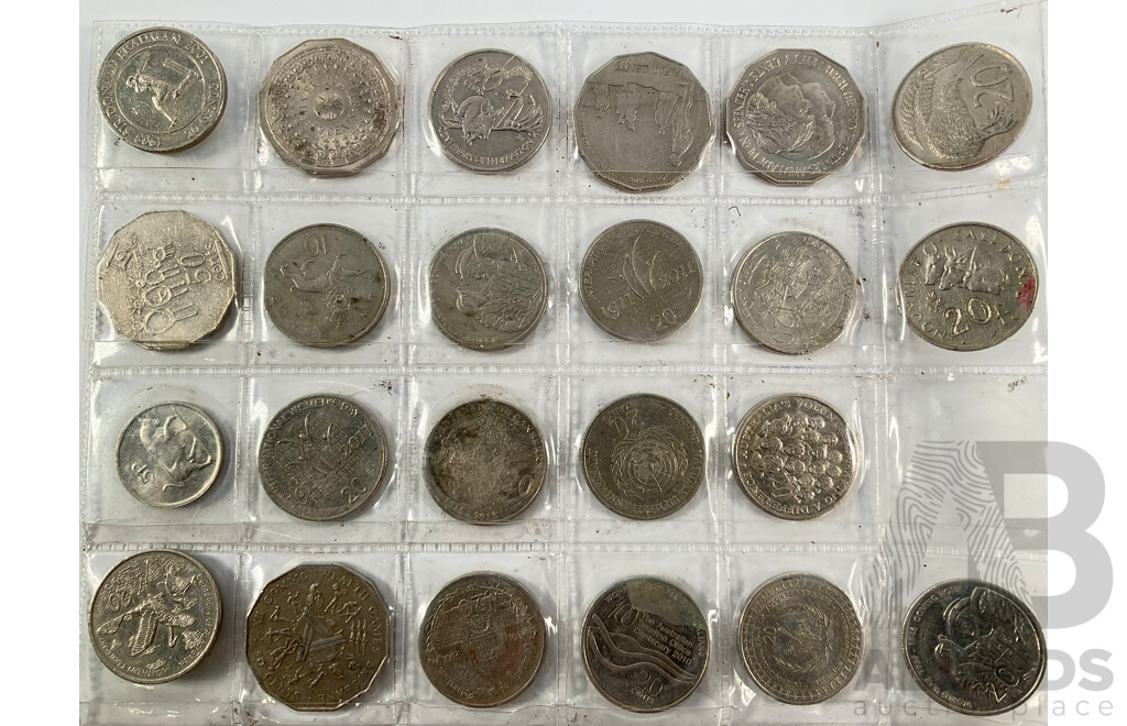 Collection of Australian Commemorative Fifty and Twenty Cent Coins Including 2014 AIATSIS, 2019 Indigenous Language, 2001 Federation, 1977 Jubilee, 2000 Millennium and More