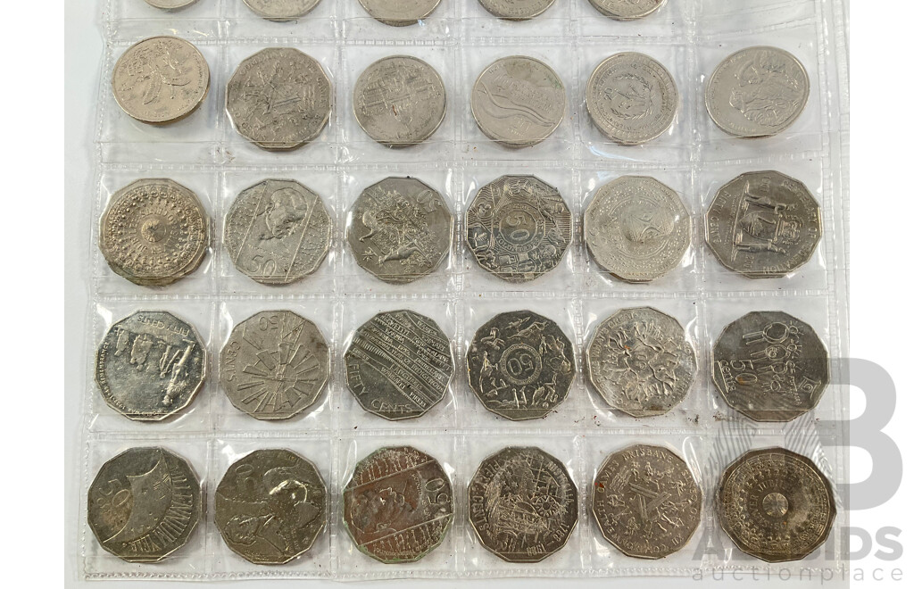 Collection of Australian Commemorative Fifty and Twenty Cent Coins Including 2014 AIATSIS, 2019 Indigenous Language, 2001 Federation, 1977 Jubilee, 2000 Millennium and More