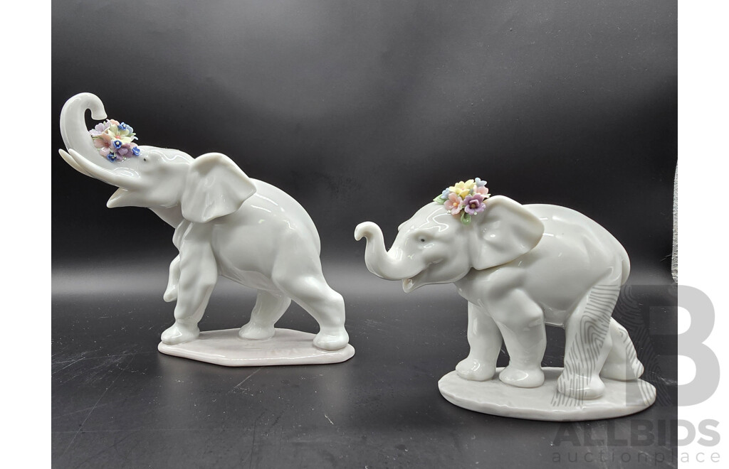 Lot of Two Lladro Elephant Figurines ‘Lucky’s Call’ and ‘Lucky Strolling’