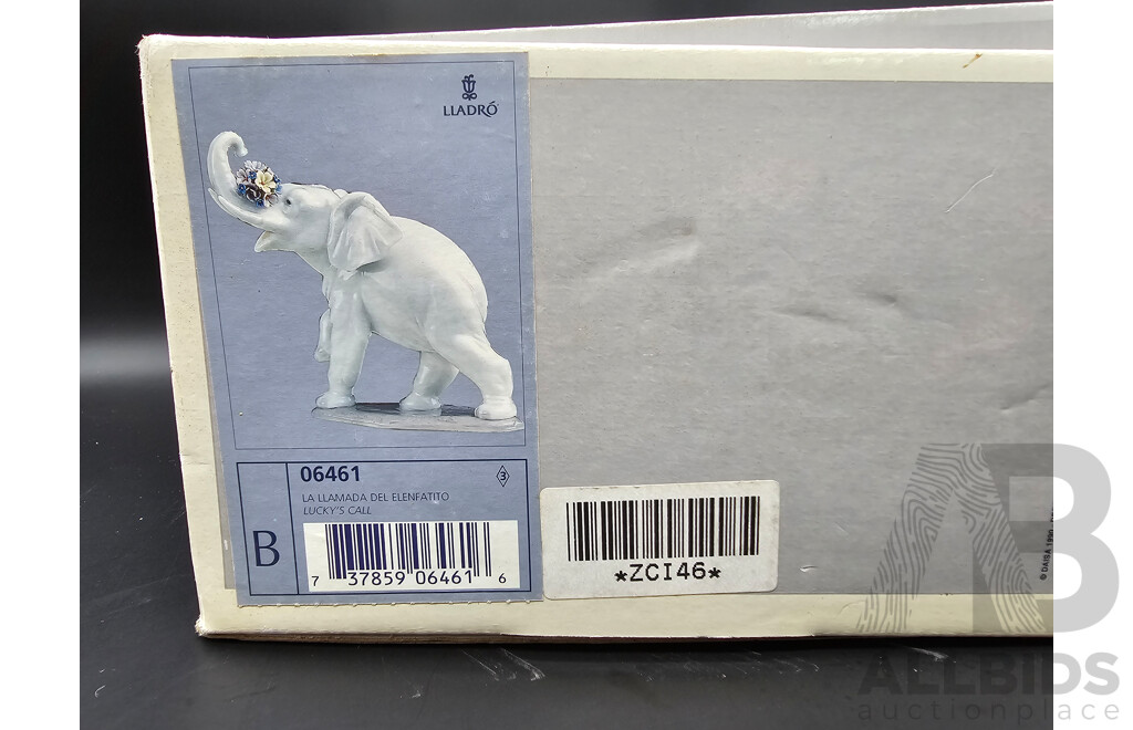 Lot of Two Lladro Elephant Figurines ‘Lucky’s Call’ and ‘Lucky Strolling’