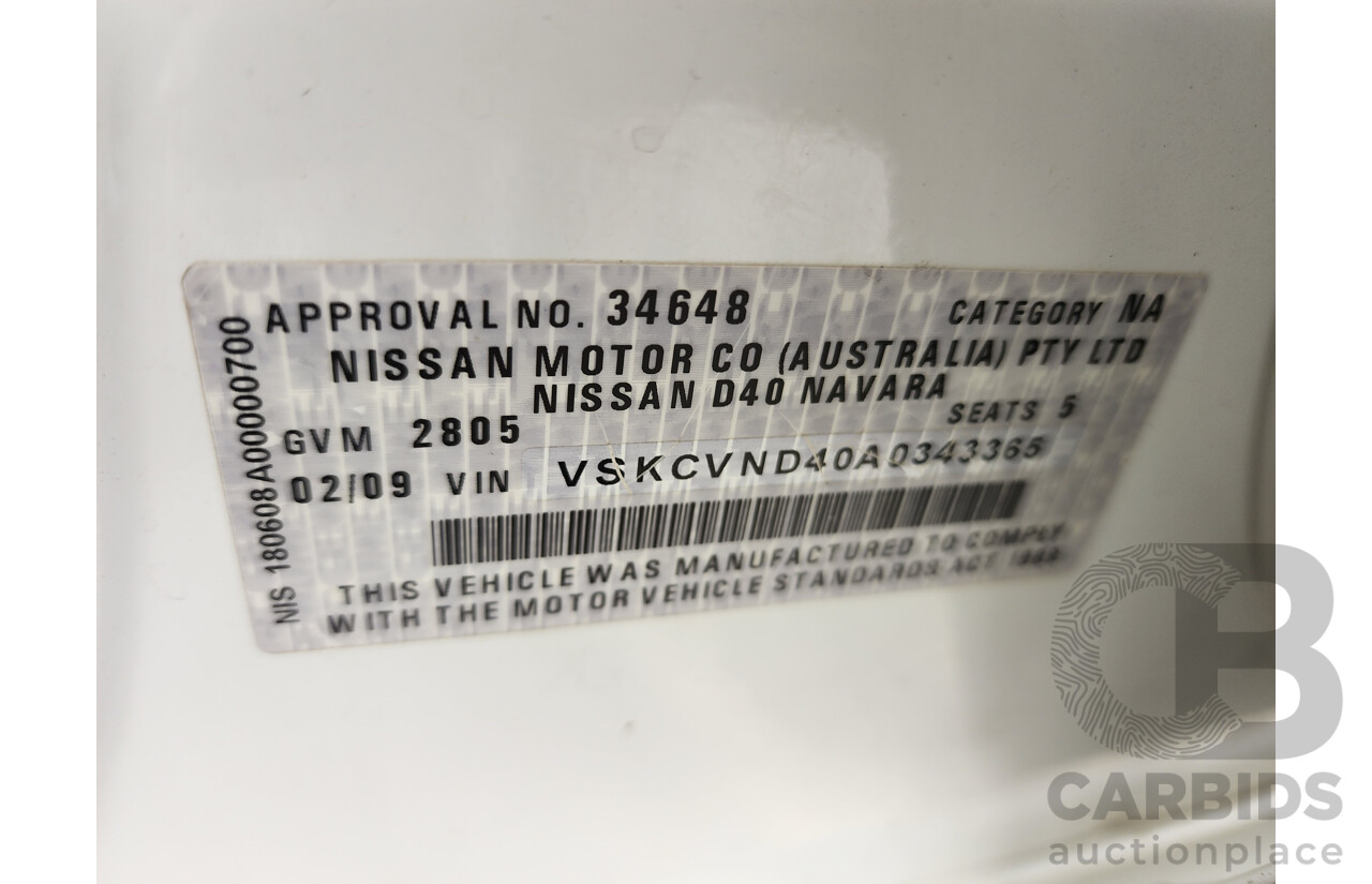 2/2009 Nissan Navara RX (4x4) D40 Dual Cab P/Up White 2.5L