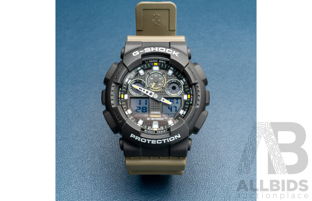 Casio G-Shock GA-100TU-1A3 – Black Dial, Olive Green Resin Band