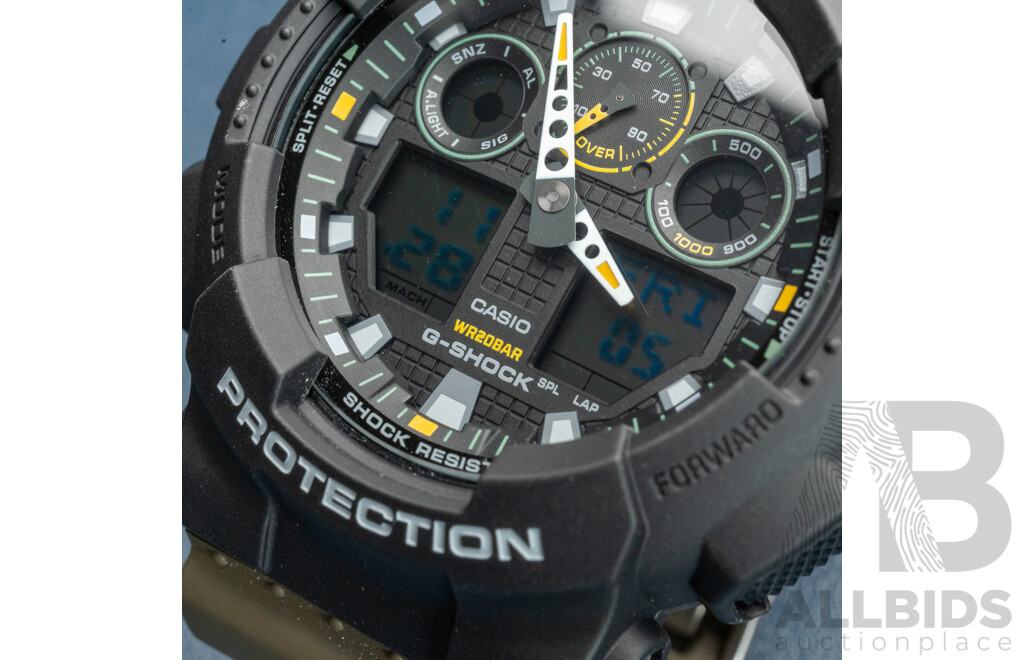Casio G-Shock GA-100TU-1A3 – Black Dial, Olive Green Resin Band