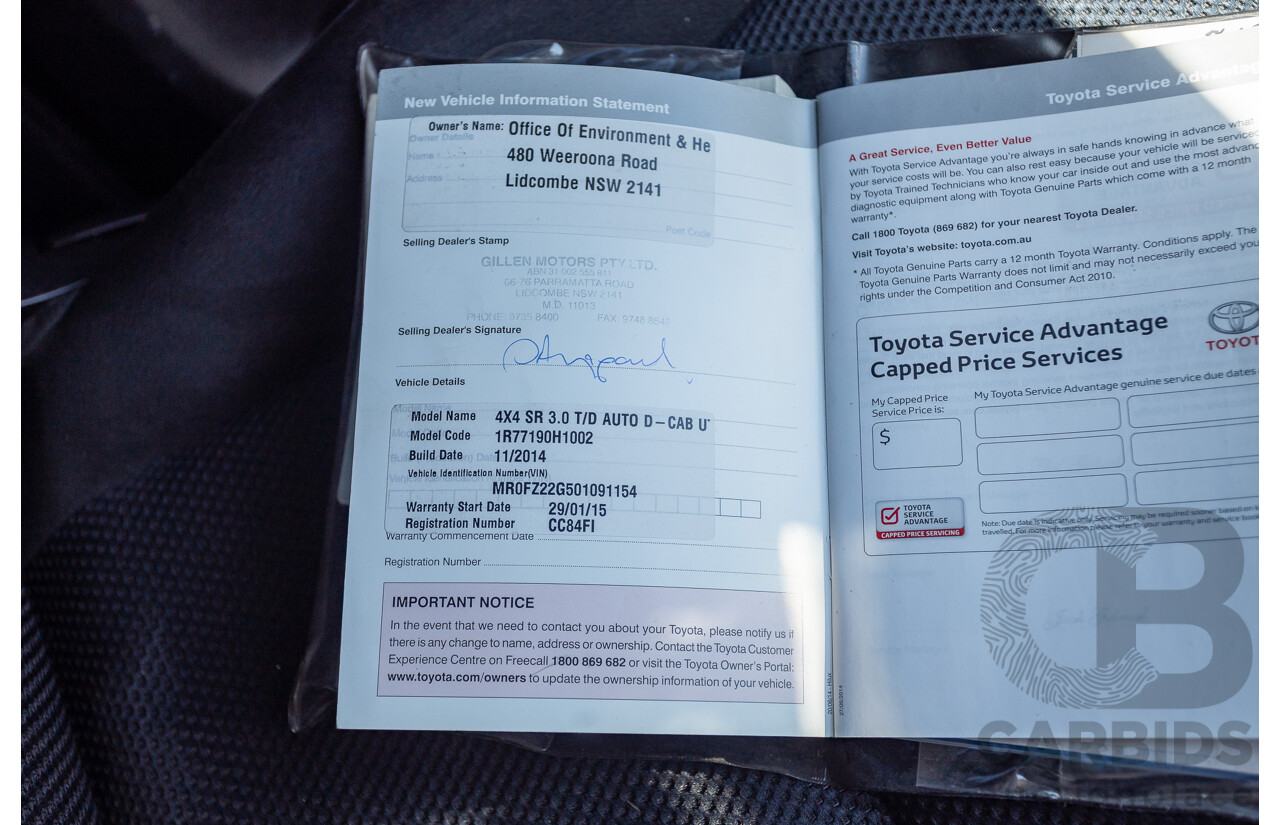 1/2015 Toyota Hilux SR (4x4) KUN26R MY14 Dual Cab P/Up White Turbo Diesel 3.0L