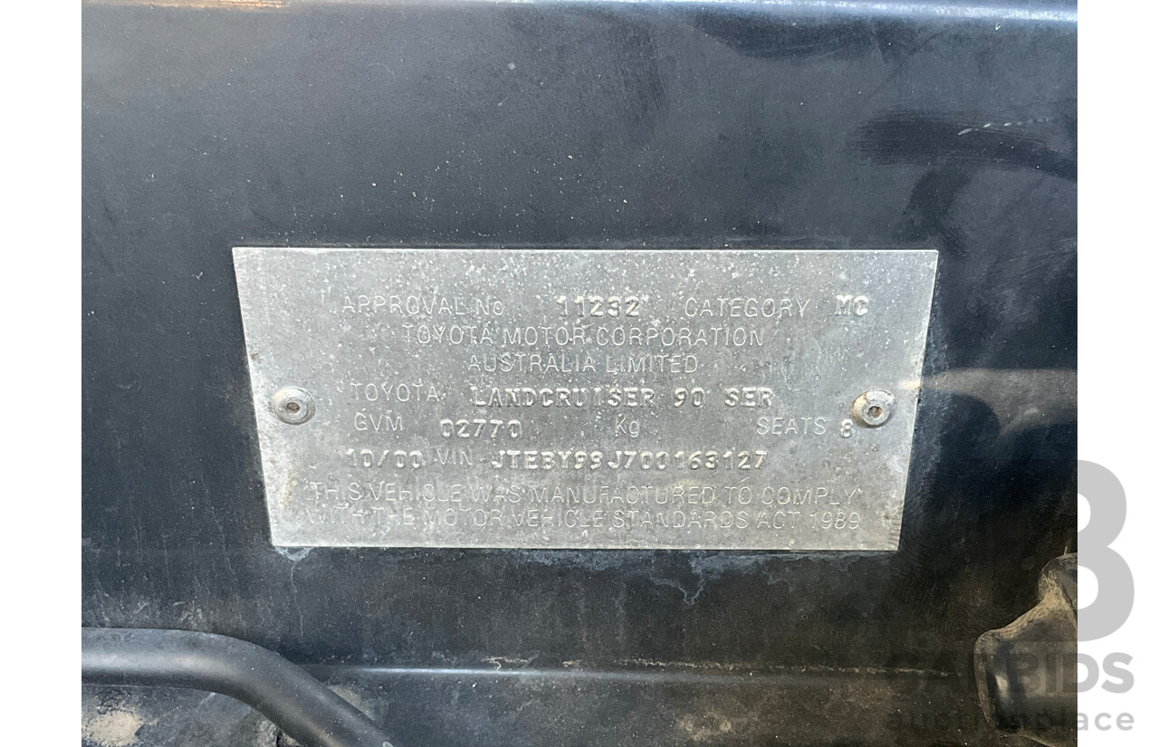 10/2000 Toyota Landcruiser Prado GXL (4x4) KZJ95R 4d Wagon Black Onyx Turbo Diesel 3.0L