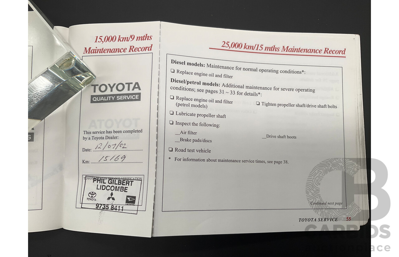 10/2000 Toyota Landcruiser Prado GXL (4x4) KZJ95R 4d Wagon Black Onyx Turbo Diesel 3.0L