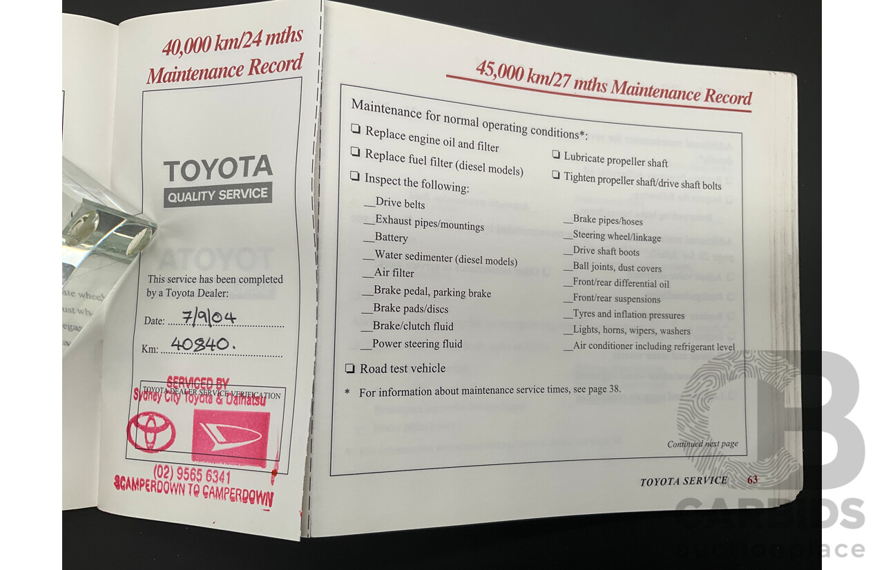 10/2000 Toyota Landcruiser Prado GXL (4x4) KZJ95R 4d Wagon Black Onyx Turbo Diesel 3.0L