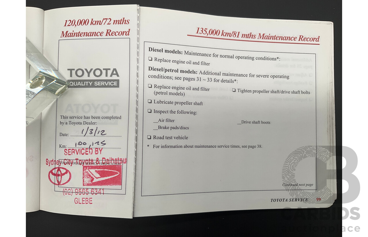 10/2000 Toyota Landcruiser Prado GXL (4x4) KZJ95R 4d Wagon Black Onyx Turbo Diesel 3.0L