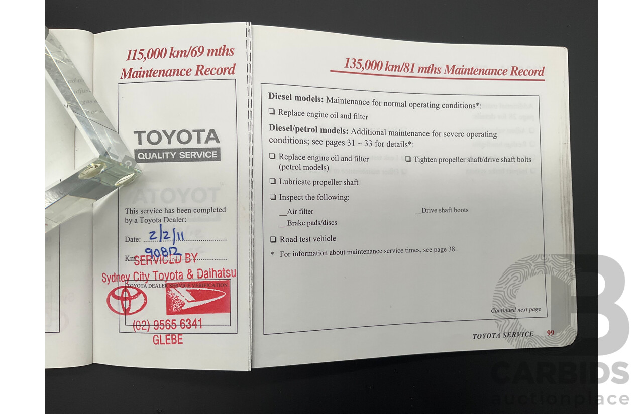 10/2000 Toyota Landcruiser Prado GXL (4x4) KZJ95R 4d Wagon Black Onyx Turbo Diesel 3.0L