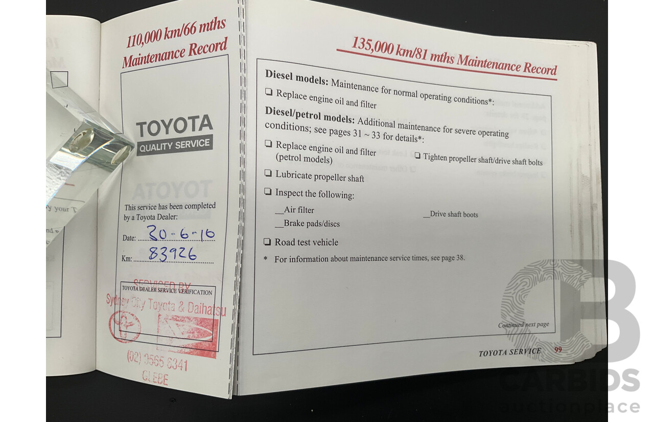 10/2000 Toyota Landcruiser Prado GXL (4x4) KZJ95R 4d Wagon Black Onyx Turbo Diesel 3.0L