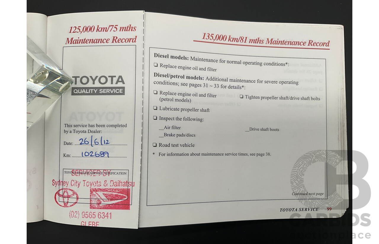 10/2000 Toyota Landcruiser Prado GXL (4x4) KZJ95R 4d Wagon Black Onyx Turbo Diesel 3.0L
