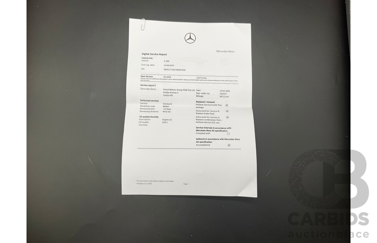 05/2019 Mercedes-Benz A200 (FWD) 177 MY19.5 4d Sedan Iridium Silver Metallic Turbo 1.3L