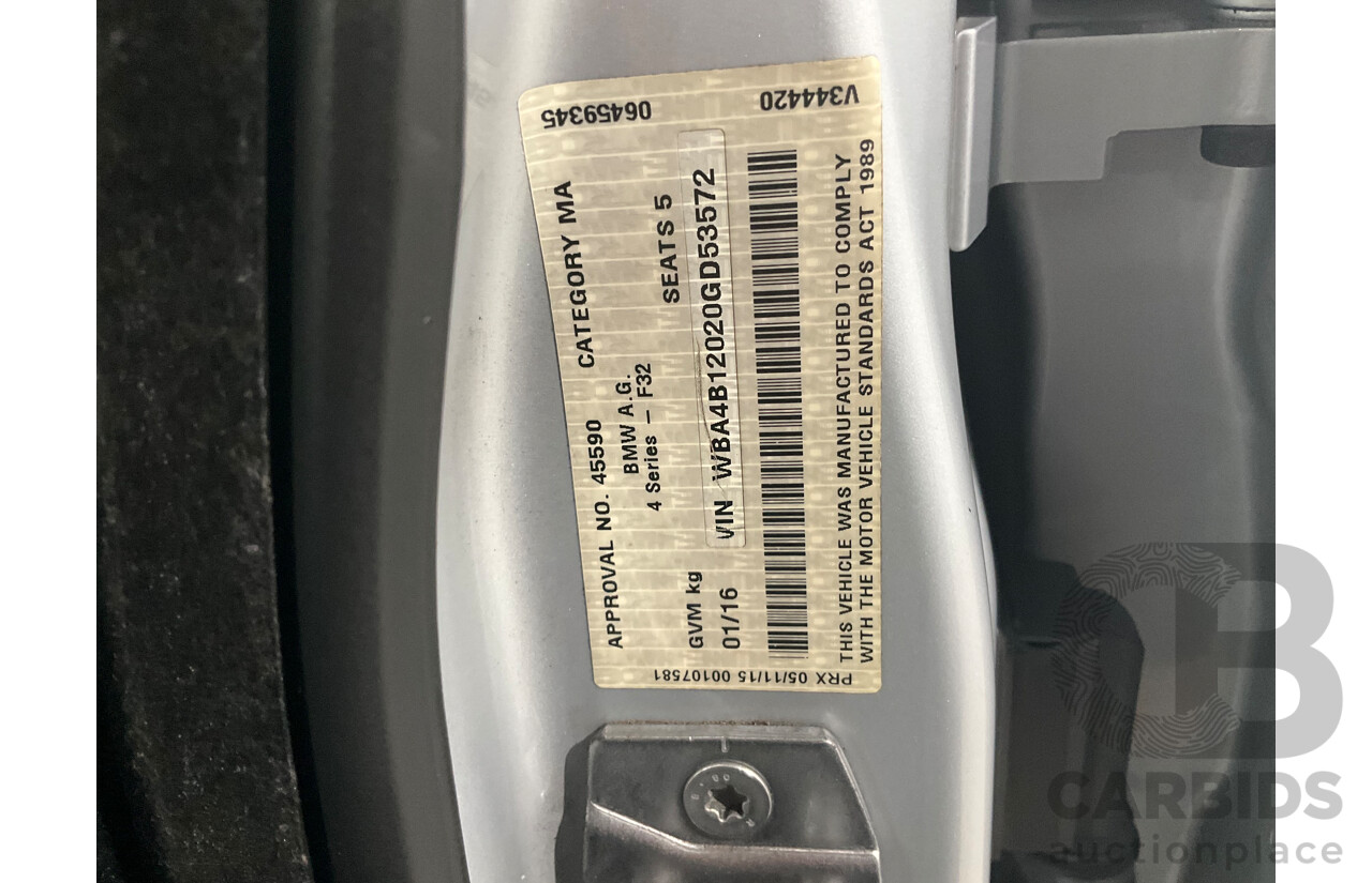 01/2016 BMW 435i Gran Coupe M Sport (RWD) F36 MY15 5d Coupe Glacier Silver Metallic Turbo 3.0L