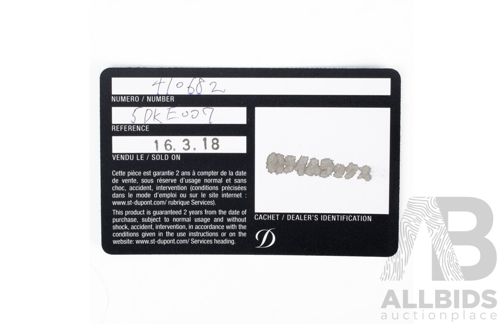 S.T. Dupont Alligator Noir Fountain Pen with Palladium Finishes and 18K Gold Nib, Complete Set